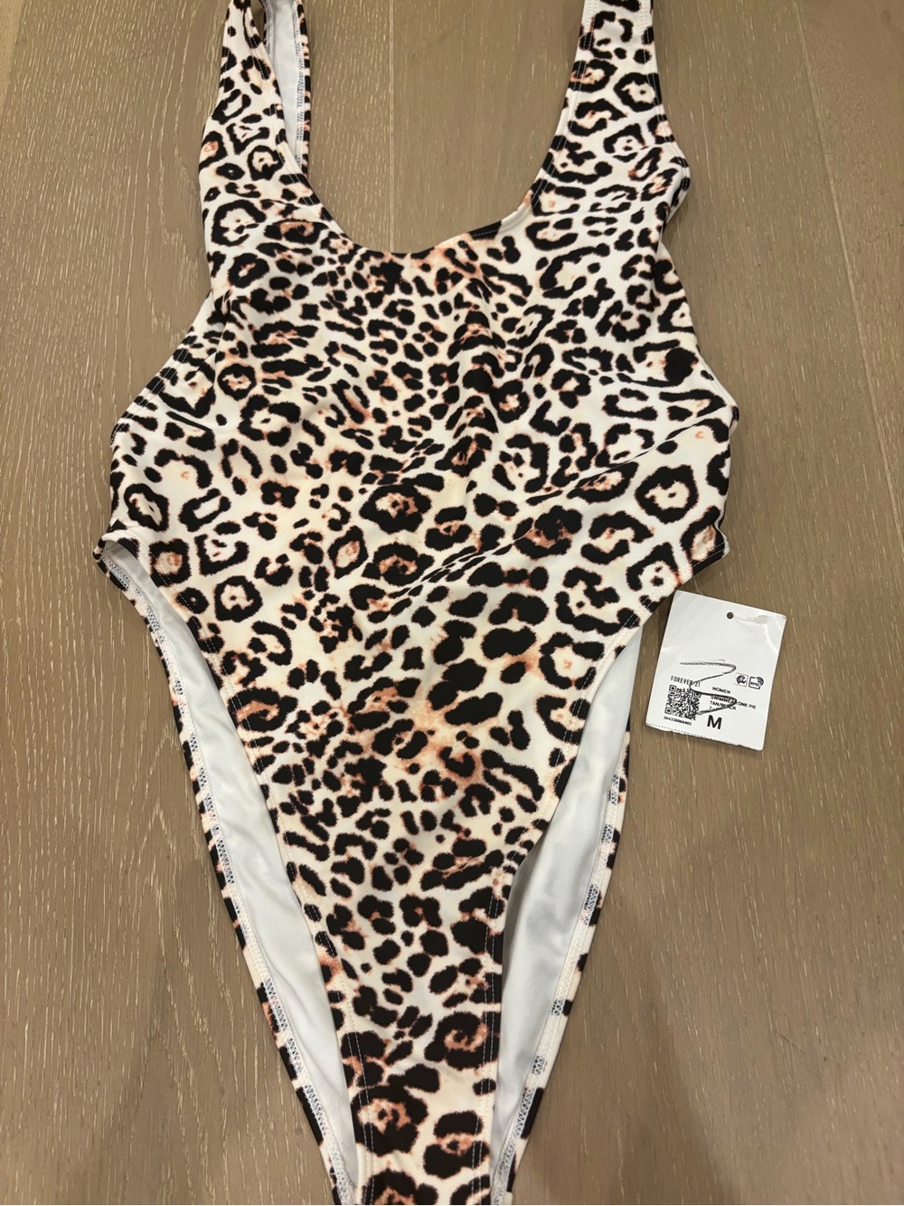 Forever 21 Kids Leopard Print One-Piece Swimsuit - White, Black & Tan